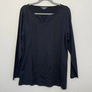 Lands End Pleated‎ Long Sleeve Shirt Black M